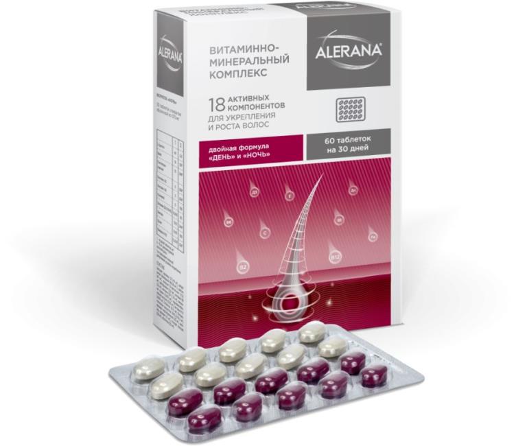 Alerana - Complejo para vitaminas y minerales para el cabello, 60 piezas foto